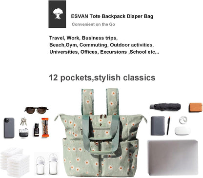 Diaper Tote Bag Totepack Backpack 2 in 1 for Women Multifunctional Large Capacity with Insulated Pockets Travel