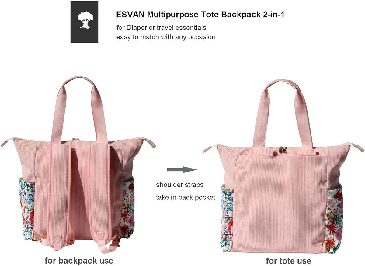 Diaper Tote Bag Totepack Backpack 2 in 1 for Women Multifunctional Large Capacity with Insulated Pockets Travel