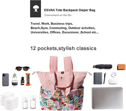 Diaper Tote Bag Totepack Backpack 2 in 1 for Women Multifunctional Large Capacity with Insulated Pockets Travel