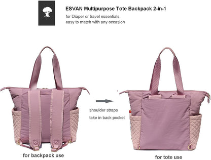 Diaper Tote Bag Totepack Backpack 2 in 1 for Women Multifunctional Large Capacity with Insulated Pockets Travel