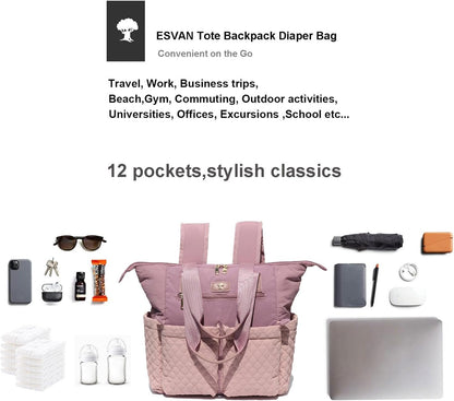 Diaper Tote Bag Totepack Backpack 2 in 1 for Women Multifunctional Large Capacity with Insulated Pockets Travel