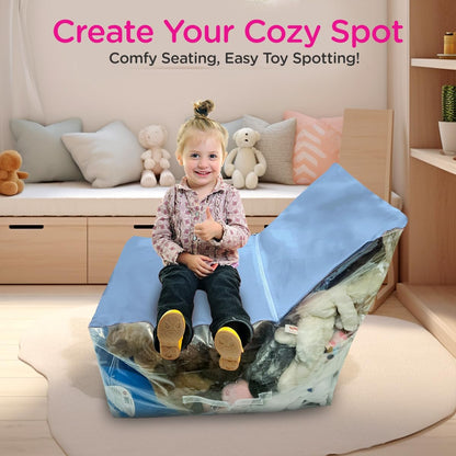 Clear Stuffed Animal Storage Chair for Kids – Plush Toy Organizer Seat, Transparent Stuffed Animal Storage for Bedroom & Playroom, Holds Plush Toys - Pink