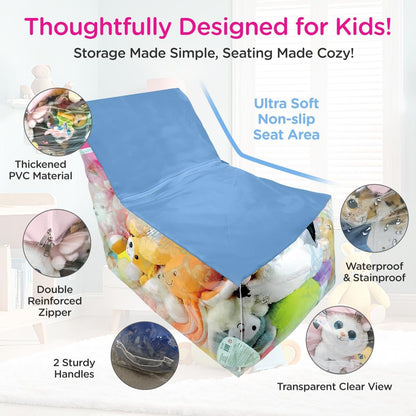 Clear Stuffed Animal Storage Chair for Kids – Plush Toy Organizer Seat, Transparent Stuffed Animal Storage for Bedroom & Playroom, Holds Plush Toys - Pink