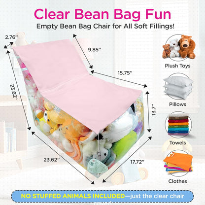 Clear Stuffed Animal Storage Chair for Kids – Plush Toy Organizer Seat, Transparent Stuffed Animal Storage for Bedroom & Playroom, Holds Plush Toys - Pink