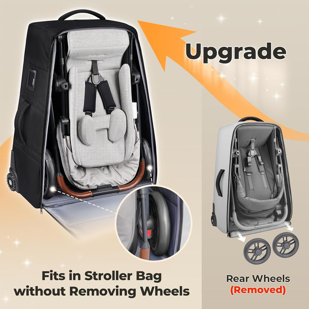 No Wheel Removal Needed Stroller Bag for Airplane Travel