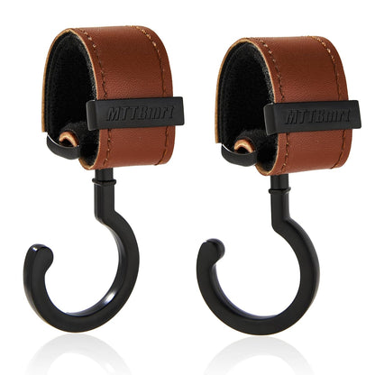 2 Pack Stroller Hooks,Strong Synthetic Leather Hook-and-Loop Fastener&High-Quality Metal Hooks,Universal Bag Clip|360° Rotation, 66lb Capacity,Non-Slip-Fits Wheelchair(Pink-Rose Gold)
