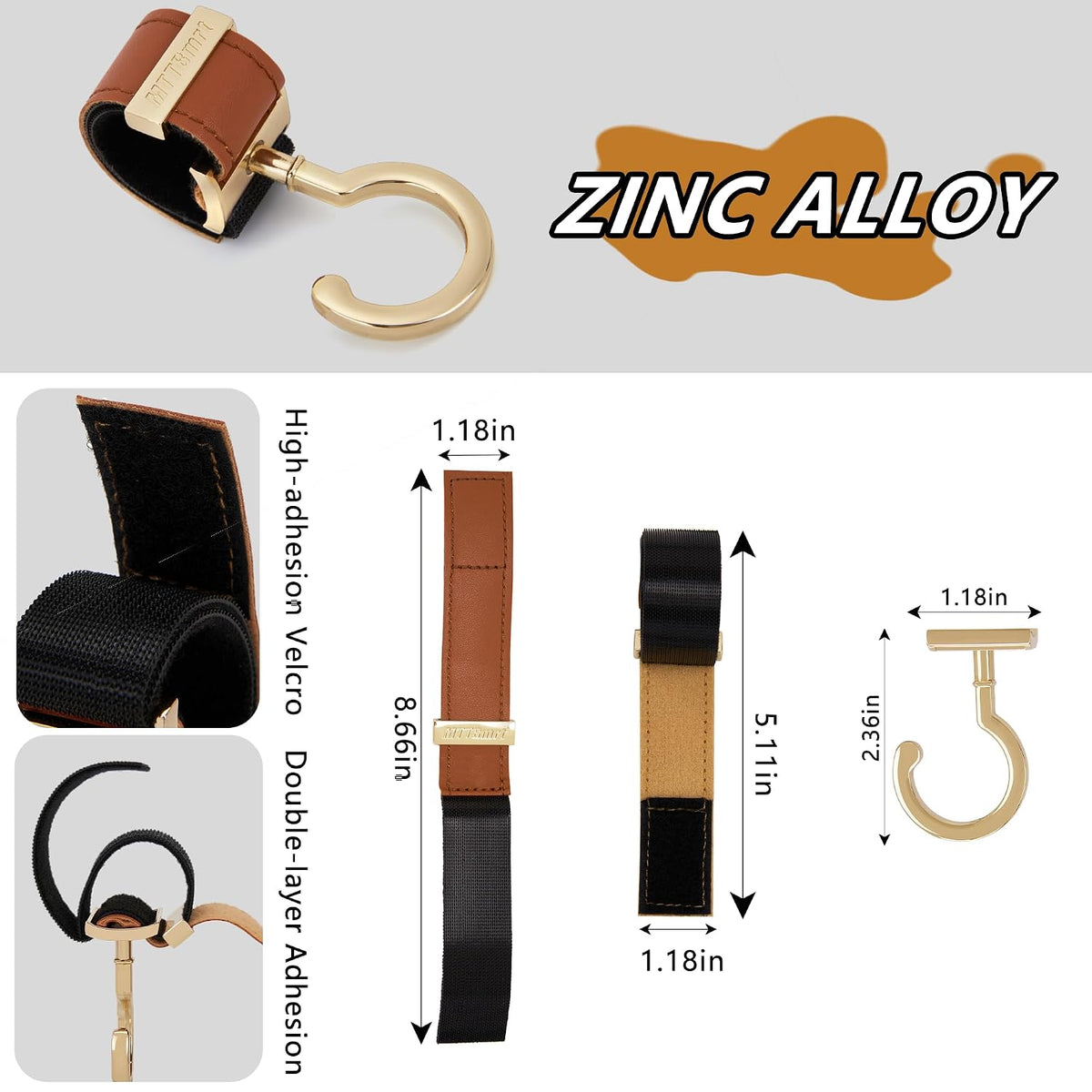 2 Pack Stroller Hooks,Strong Synthetic Leather Hook-and-Loop Fastener&High-Quality Metal Hooks,Universal Bag Clip|360° Rotation, 66lb Capacity,Non-Slip-Fits Wheelchair(Pink-Rose Gold)