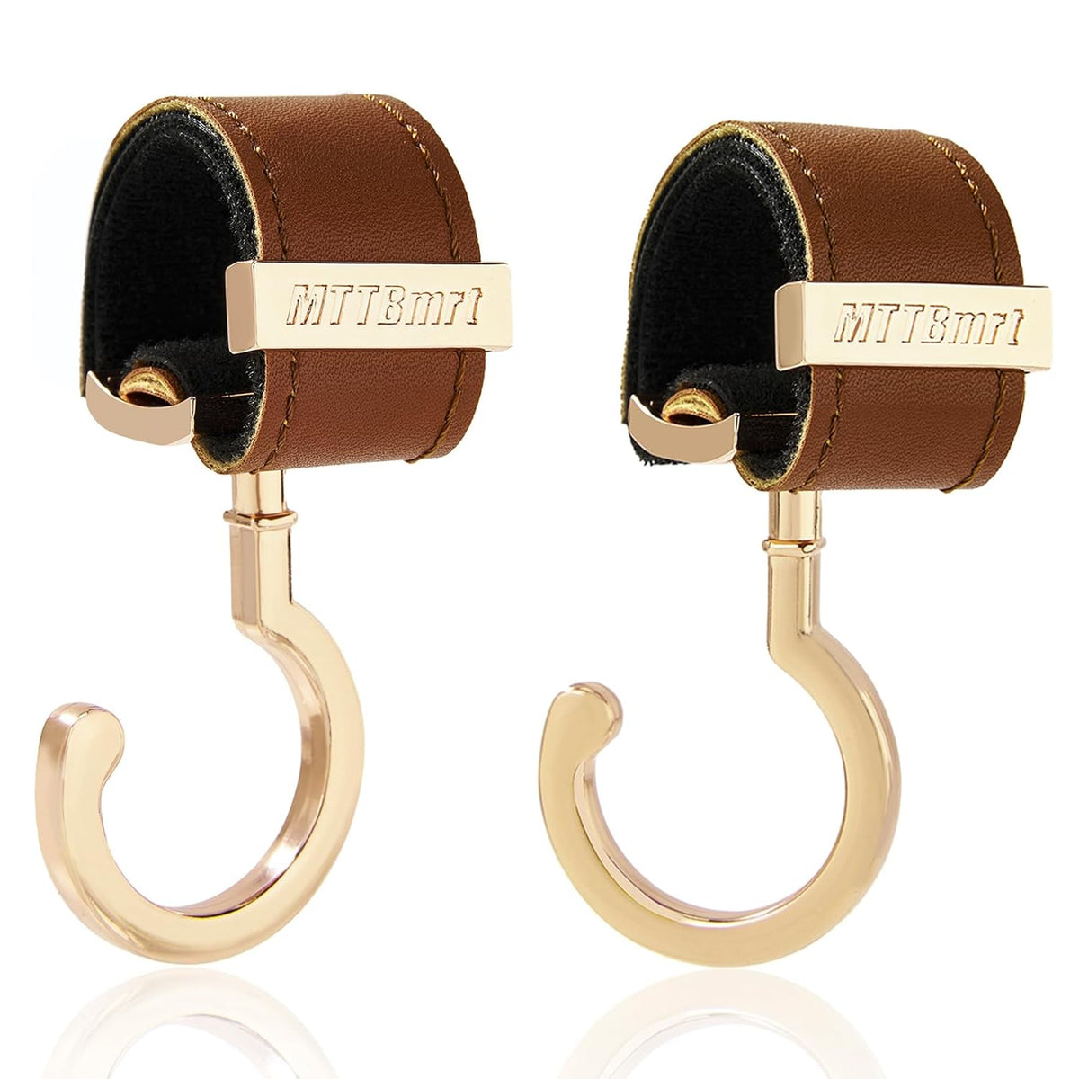 2 Pack Stroller Hooks,Strong Synthetic Leather Hook-and-Loop Fastener&High-Quality Metal Hooks,Universal Bag Clip|360° Rotation, 66lb Capacity,Non-Slip-Fits Wheelchair(Pink-Rose Gold)