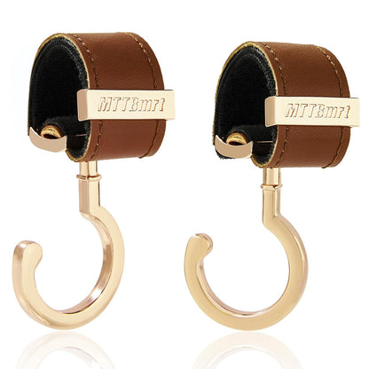 2 Pack Stroller Hooks,Strong Synthetic Leather Hook-and-Loop Fastener&High-Quality Metal Hooks,Universal Bag Clip|360° Rotation, 66lb Capacity,Non-Slip-Fits Wheelchair(Pink-Rose Gold)