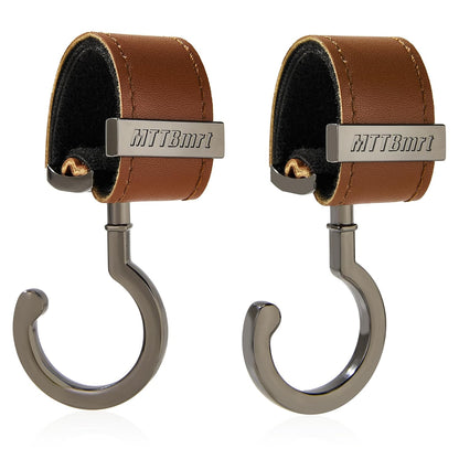 2 Pack Stroller Hooks,Strong Synthetic Leather Hook-and-Loop Fastener&High-Quality Metal Hooks,Universal Bag Clip|360° Rotation, 66lb Capacity,Non-Slip-Fits Wheelchair(Pink-Rose Gold)