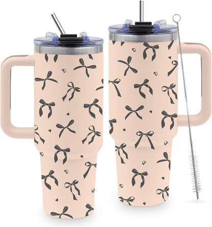 40oz Bows Tumbler Gifts for Women, Bows Water Bottle with Handle & Straw