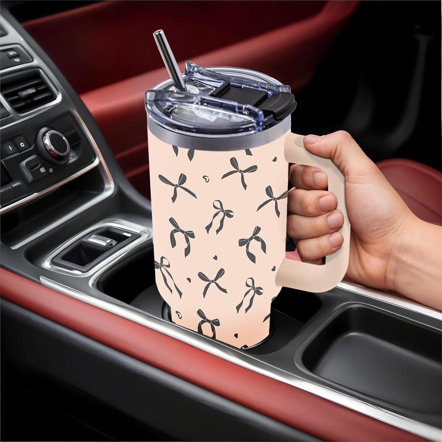 40oz Bows Tumbler Gifts for Women, Bows Water Bottle with Handle & Straw