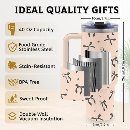 40oz Bows Tumbler Gifts for Women, Bows Water Bottle with Handle & Straw