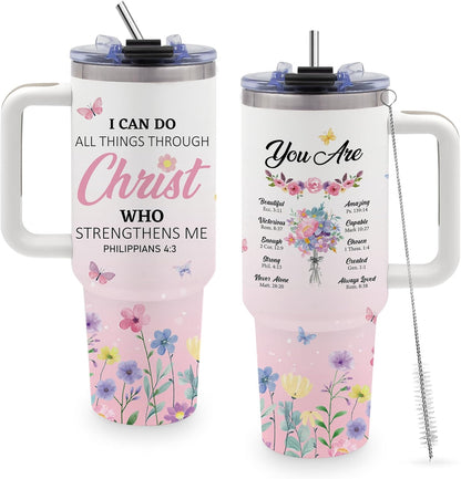 40oz Bows Tumbler Gifts for Women, Bows Water Bottle with Handle & Straw