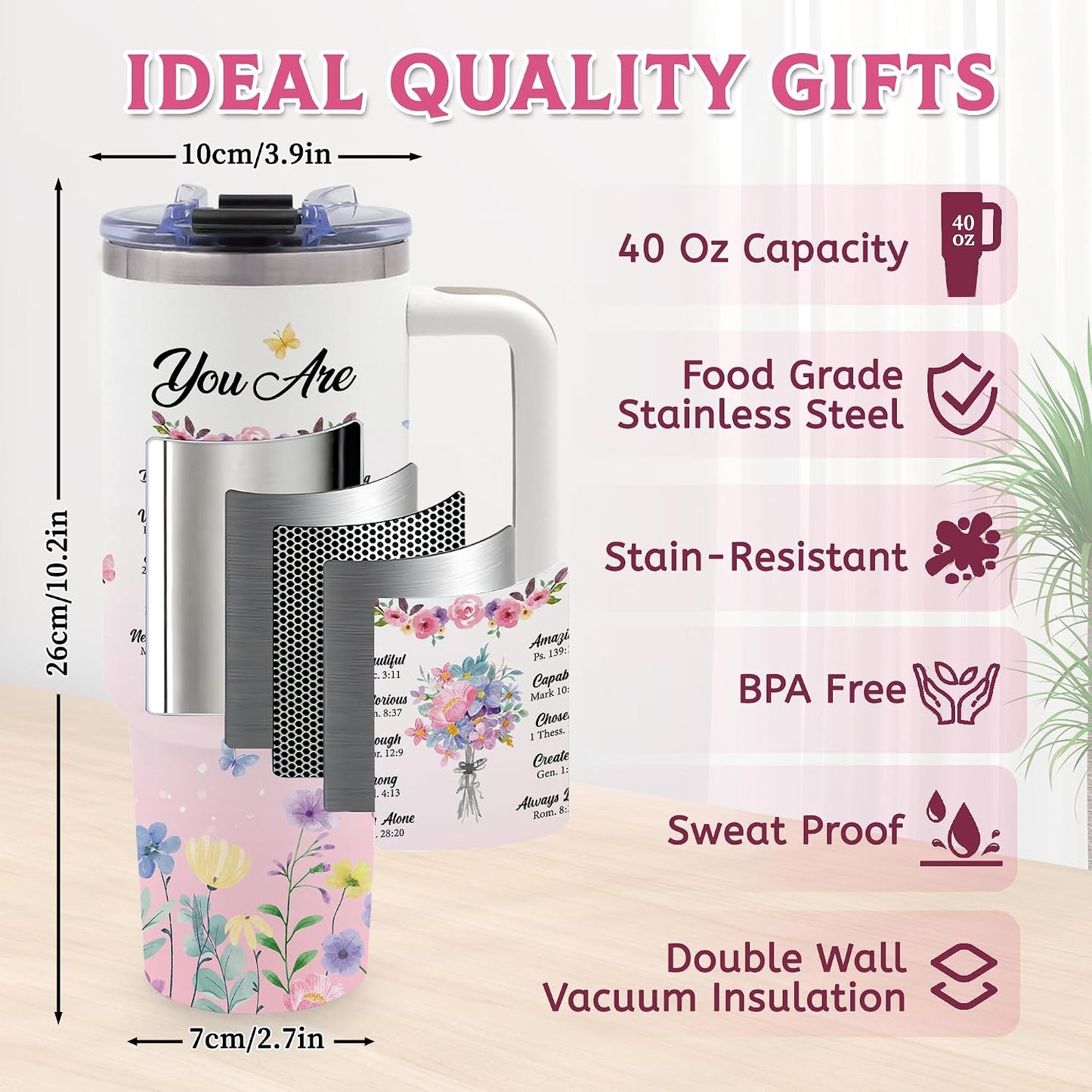 40oz Bows Tumbler Gifts for Women, Bows Water Bottle with Handle & Straw