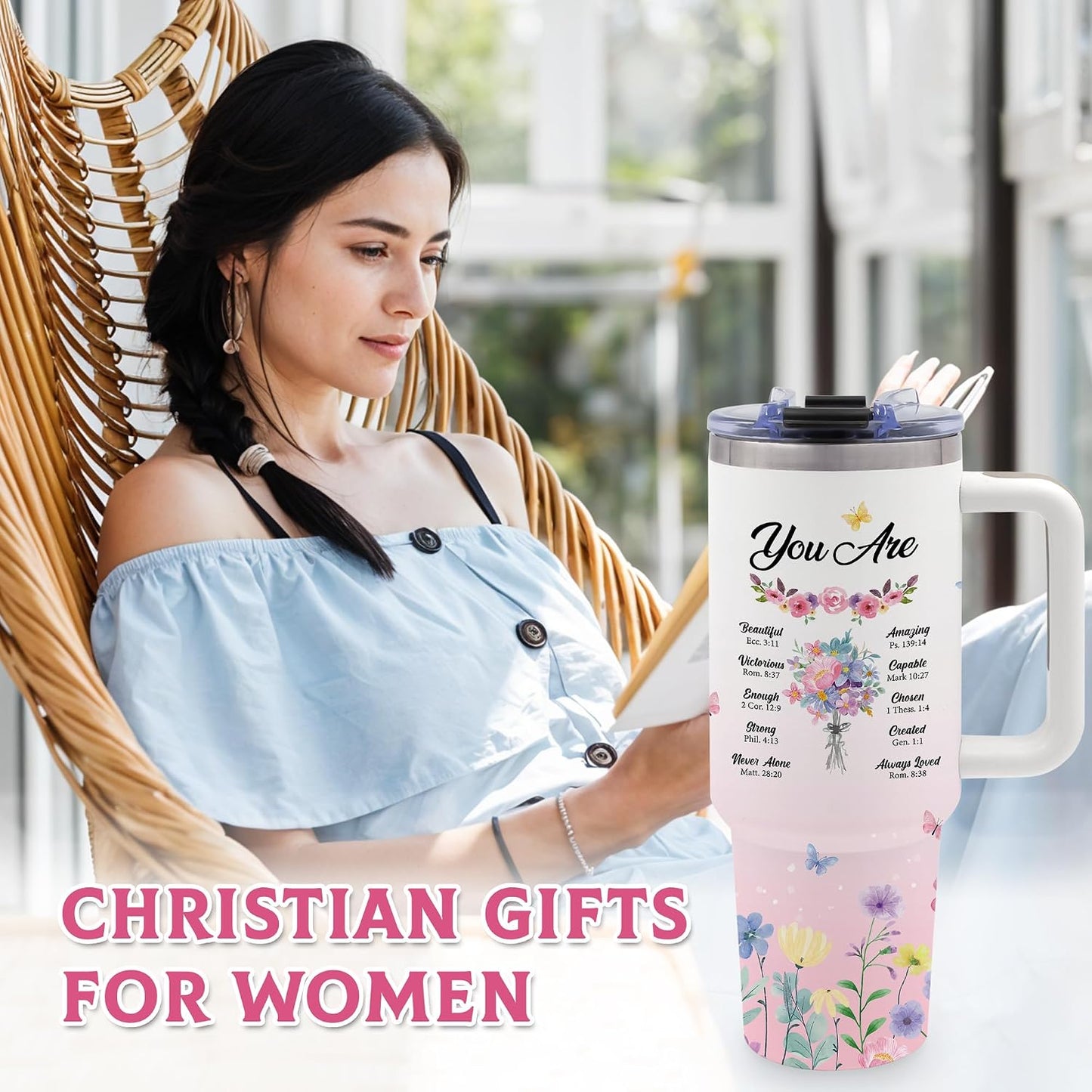 40oz Bows Tumbler Gifts for Women, Bows Water Bottle with Handle & Straw