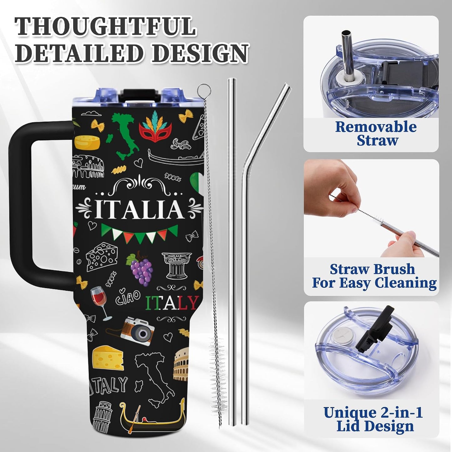 40oz Bows Tumbler Gifts for Women, Bows Water Bottle with Handle & Straw