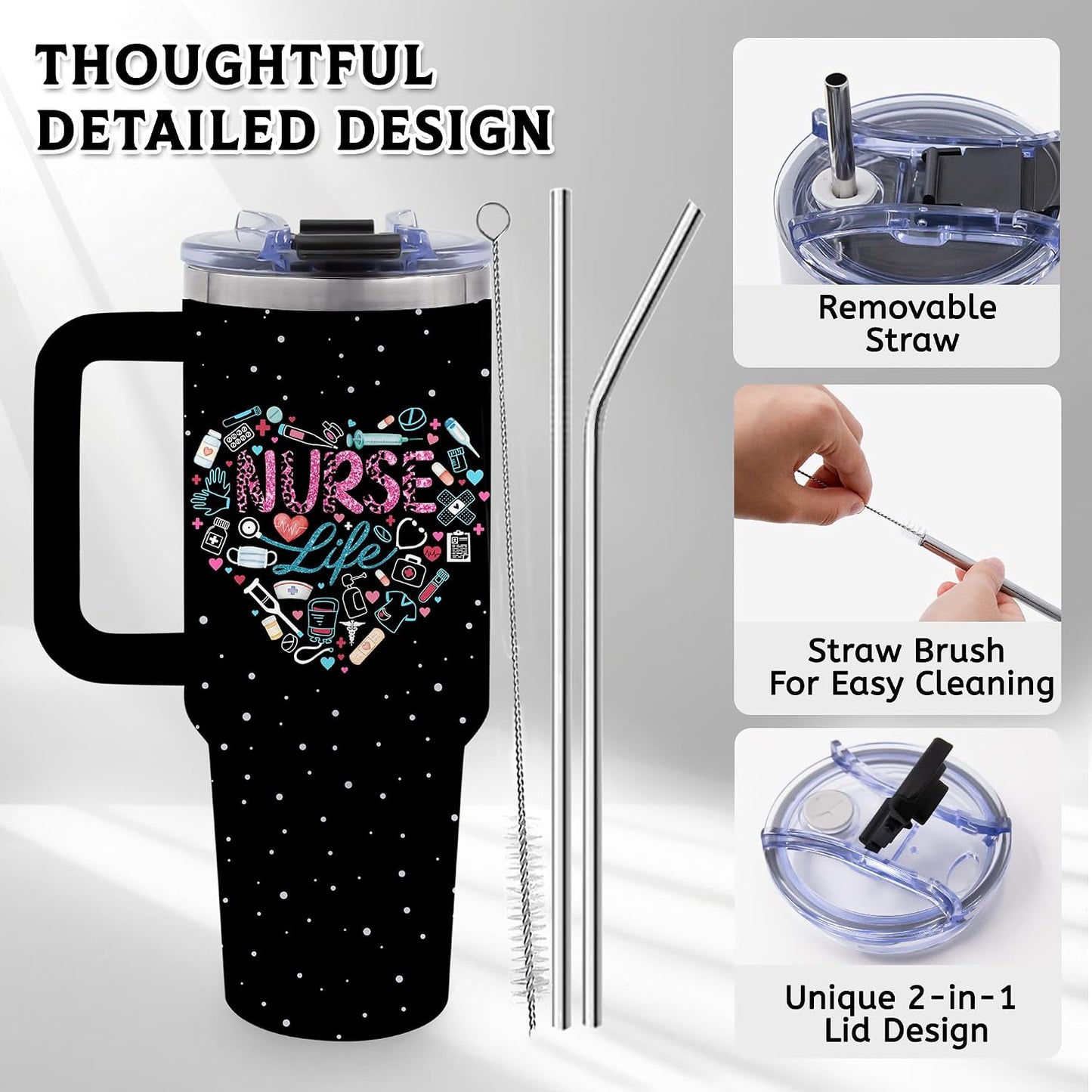 40oz Bows Tumbler Gifts for Women, Bows Water Bottle with Handle & Straw