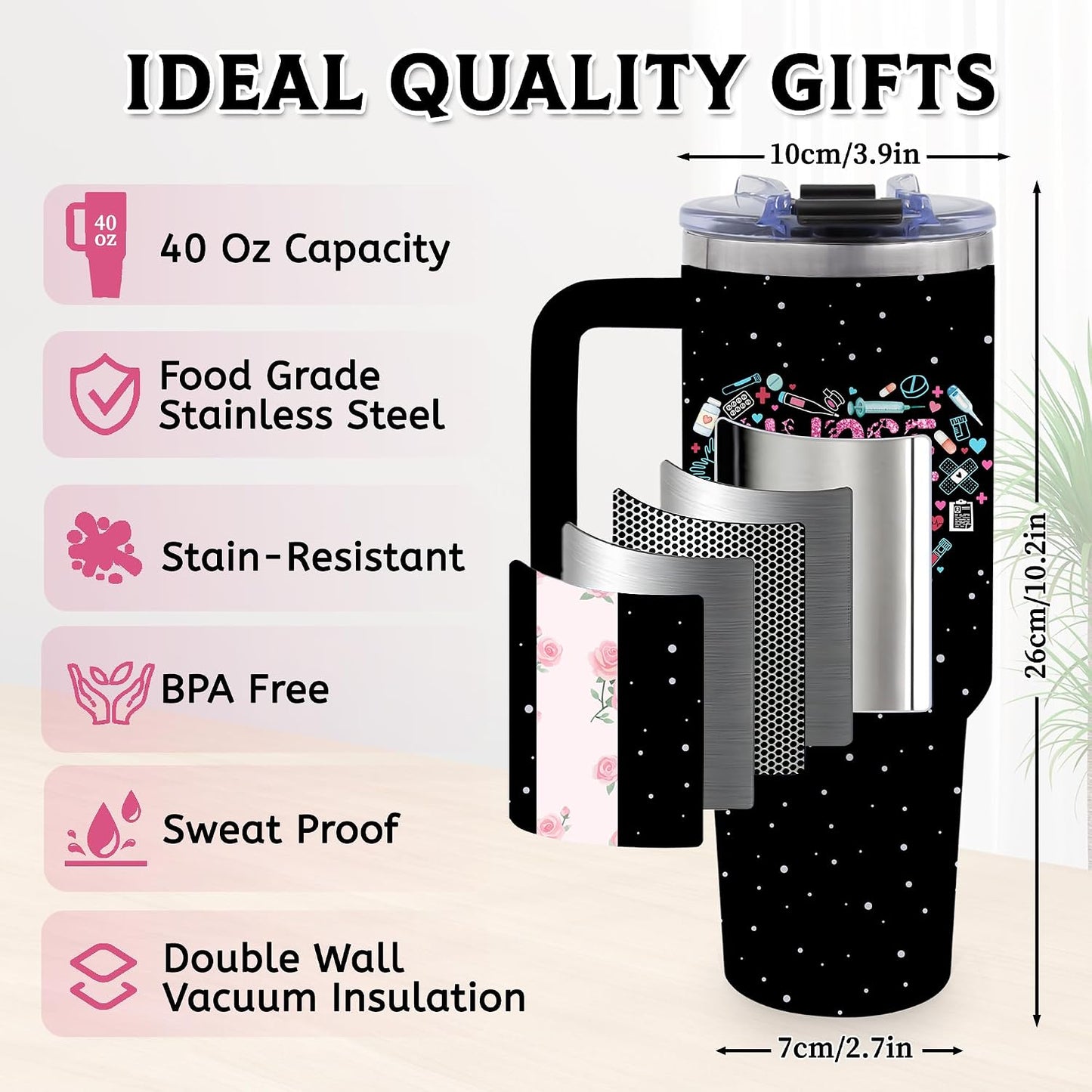 40oz Bows Tumbler Gifts for Women, Bows Water Bottle with Handle & Straw