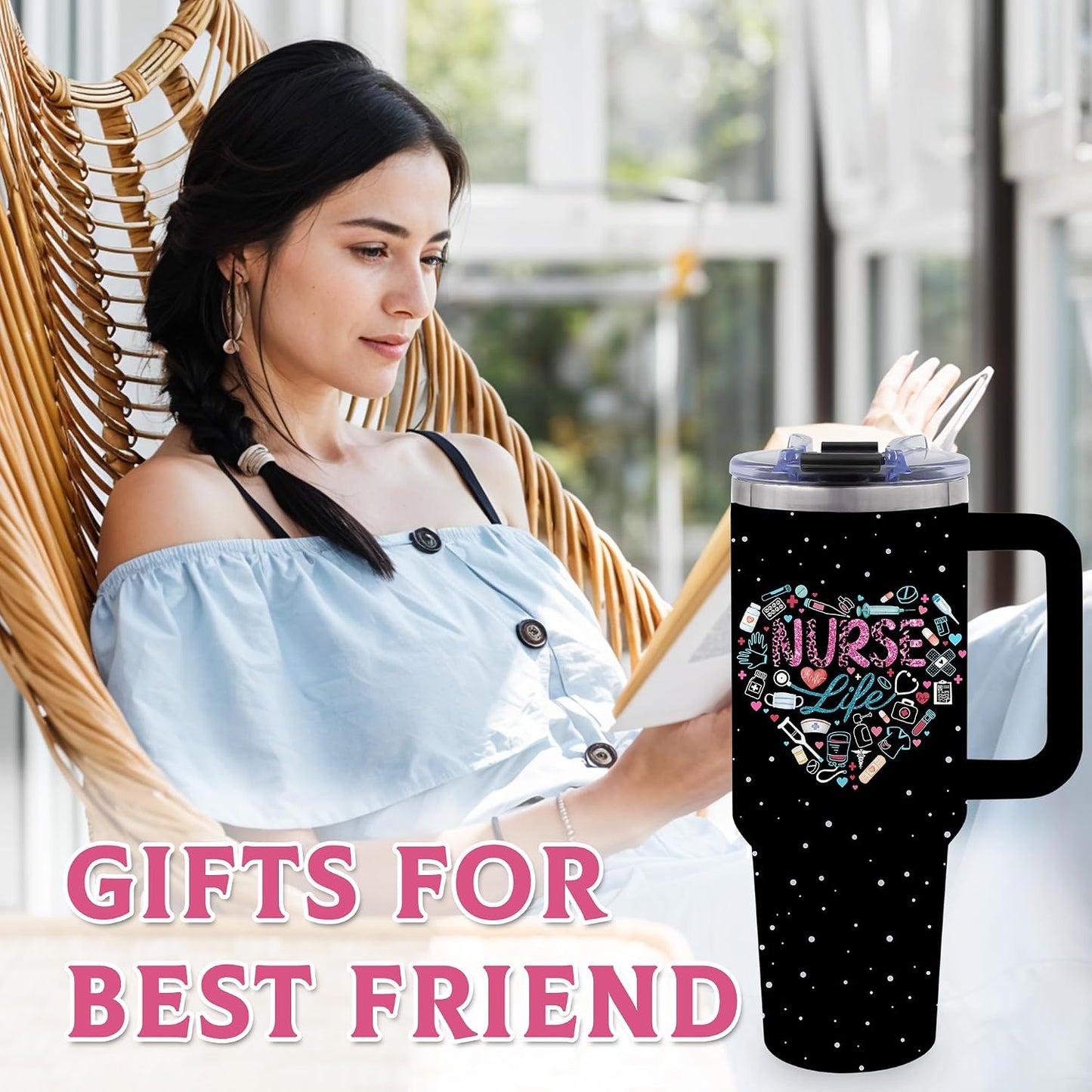 40oz Bows Tumbler Gifts for Women, Bows Water Bottle with Handle & Straw