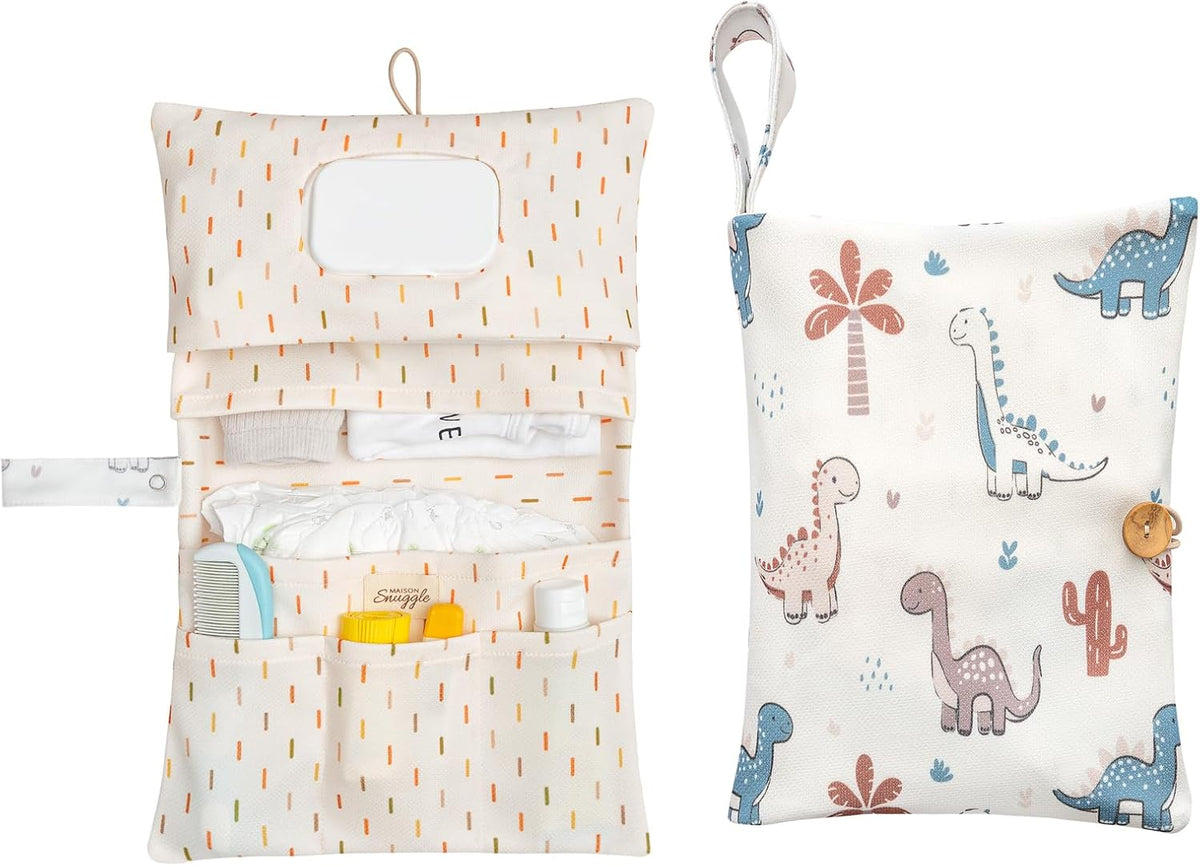 Baby Diaper Bag Organizer, Portable Baby Essentials Storage Pouch for Parents and Caregivers, Organizer Insert for Stroller and Handbag, Machine Washable (Dinasour)