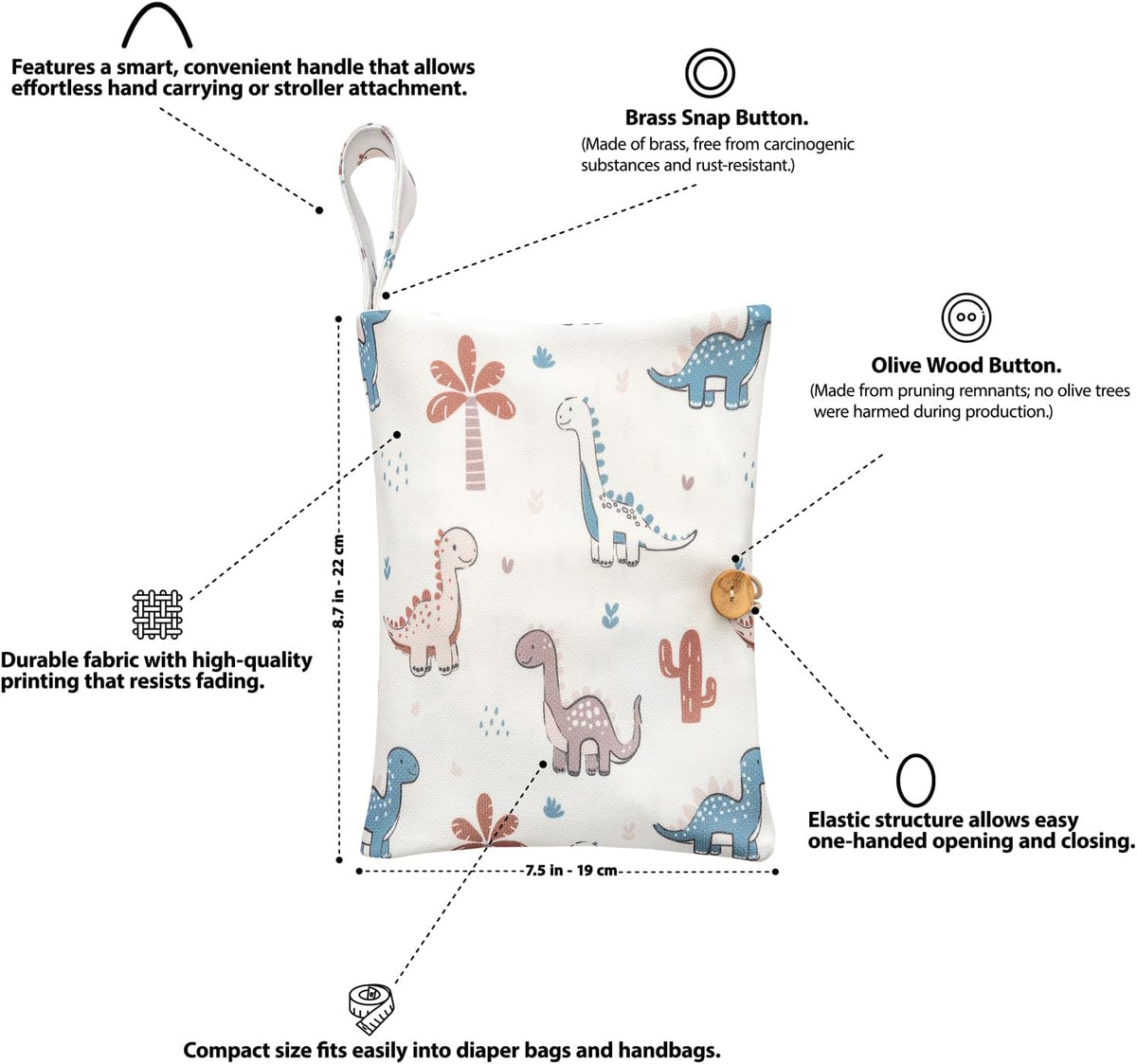 Baby Diaper Bag Organizer, Portable Baby Essentials Storage Pouch for Parents and Caregivers, Organizer Insert for Stroller and Handbag, Machine Washable (Dinasour)