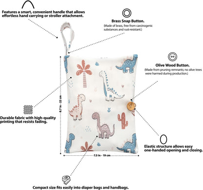 Baby Diaper Bag Organizer, Portable Baby Essentials Storage Pouch for Parents and Caregivers, Organizer Insert for Stroller and Handbag, Machine Washable (Dinasour)