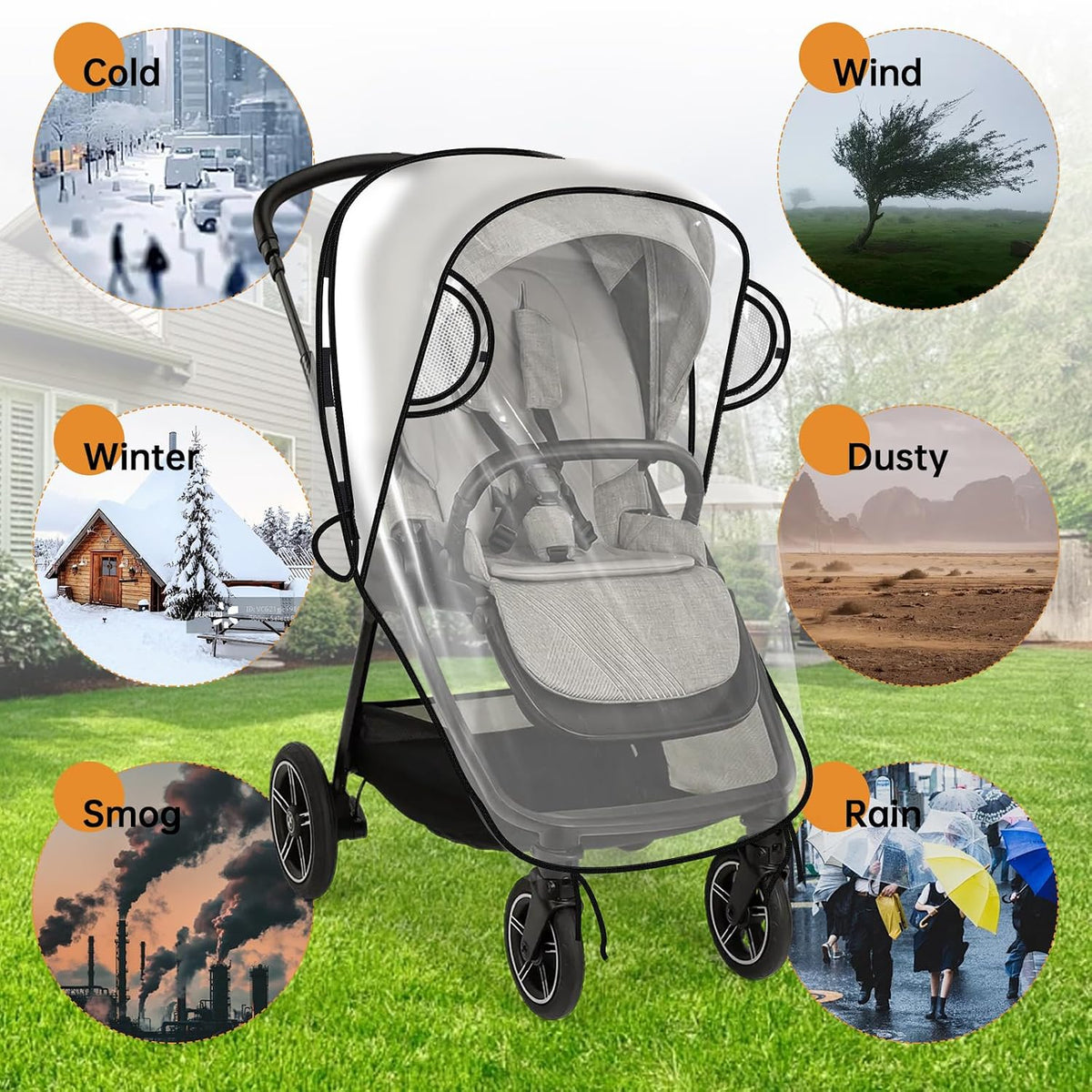 Rain Cover Compatible with Nuna Stroller - Waterproof Stroller Rain Cover, Windproof Travel Weather Shield, Durable Protect from Dust and Snow with Breathable, Travel Strollers Accessories