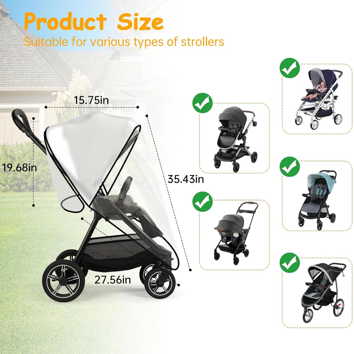 Rain Cover Compatible with Nuna Stroller - Waterproof Stroller Rain Cover, Windproof Travel Weather Shield, Durable Protect from Dust and Snow with Breathable, Travel Strollers Accessories
