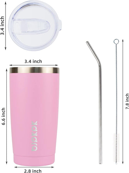 20oz Coffee Tumbler with Lid & Straw, Insulated Stainless Steel Mug - Colors A