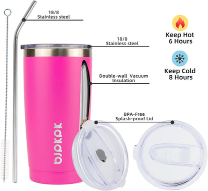 20oz Coffee Tumbler with Lid & Straw, Insulated Stainless Steel Mug - Colors A