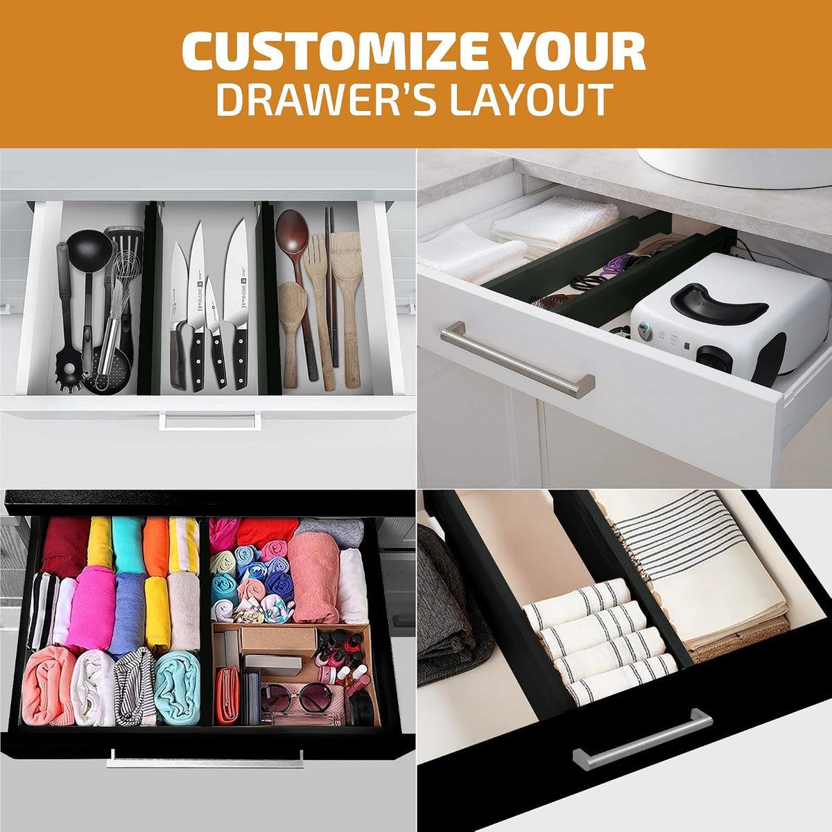 4-Pack Drawer Dividers 2.6-Inch High Dresser Drawer Organizer 16 to 22 Inch