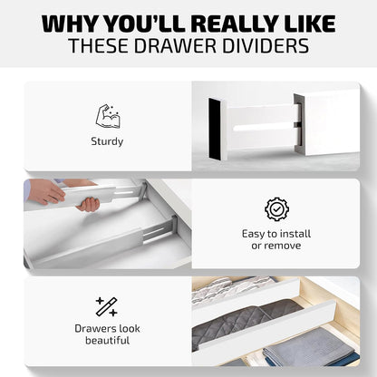 4-Pack Drawer Dividers 2.6-Inch High Dresser Drawer Organizer 16 to 22 Inch