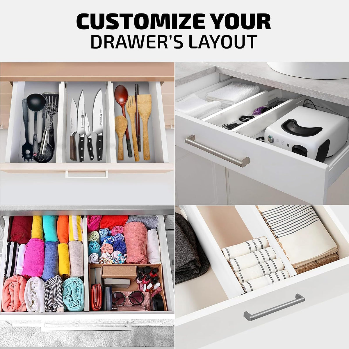 4-Pack Drawer Dividers 2.6-Inch High Dresser Drawer Organizer 16 to 22 Inch
