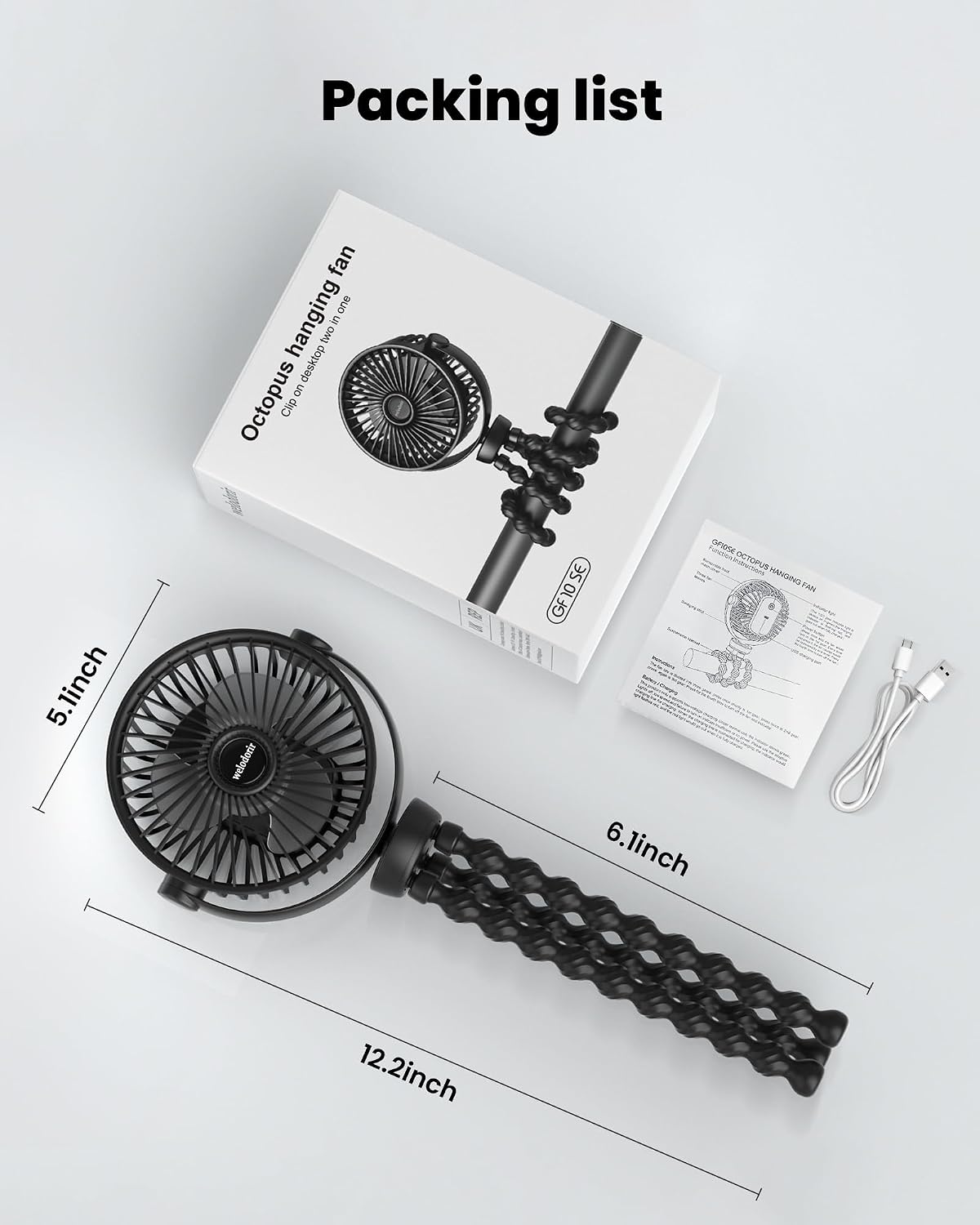 Portable Stroller Fan Rechargeable Clip-On Fan Personal Desk Fans
