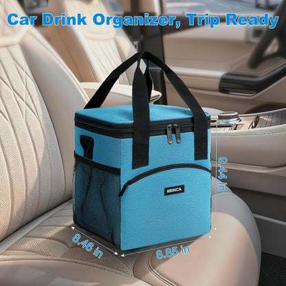 Reusable 4 Cup Insulated Drink Carrier with Handle, Black | Collapsible beverage bag, no-spill base, adjustable divider, luggage strap, mesh side pockets, for delivery, car, travel
