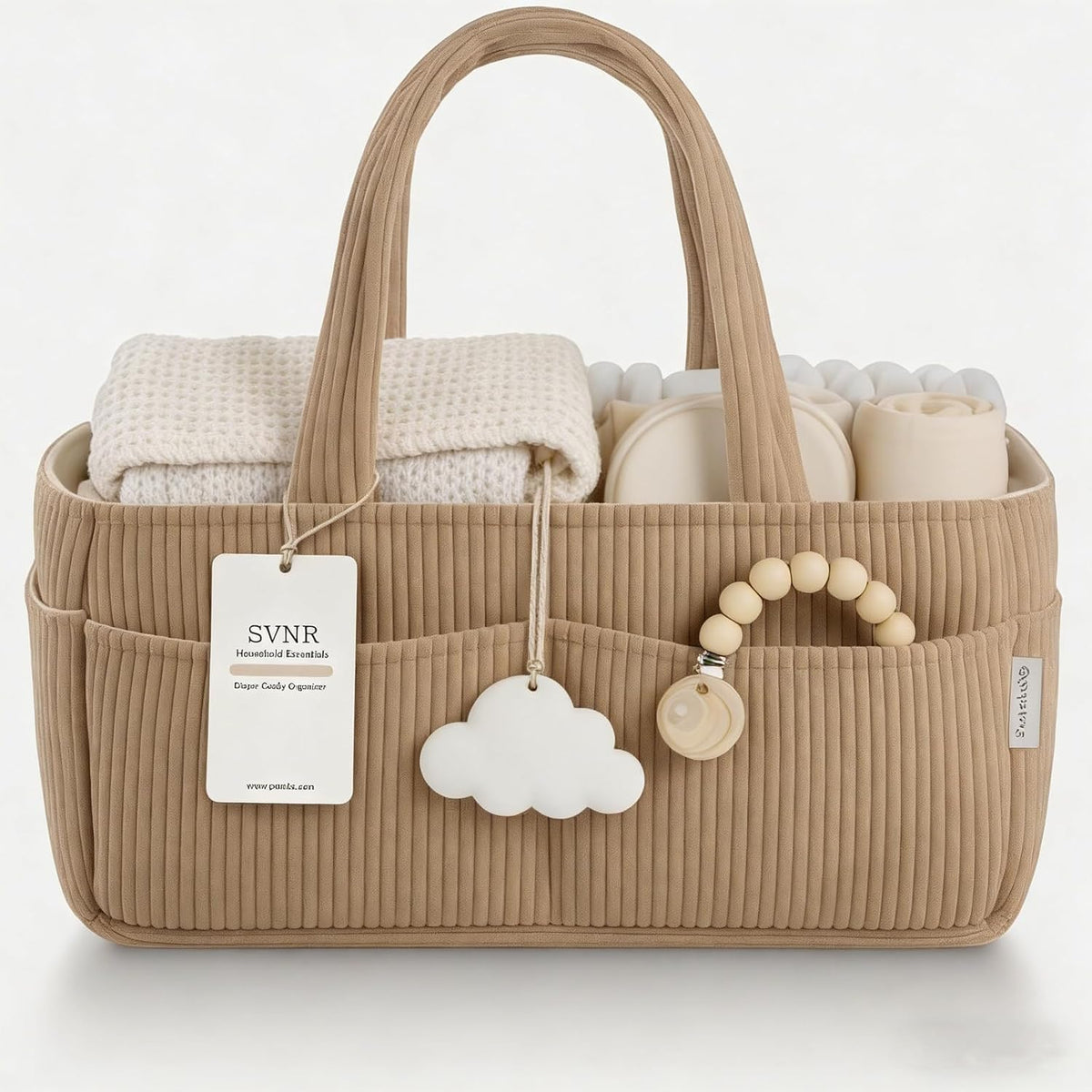 Baby Diaper Caddy Organizer - 14x9x7 Inch Corduroy Nursery Storage Baske with Removable Dividers, Baby Registry Must Haves, Portable Baby Changing Station for Essentials, Corduroy Cream