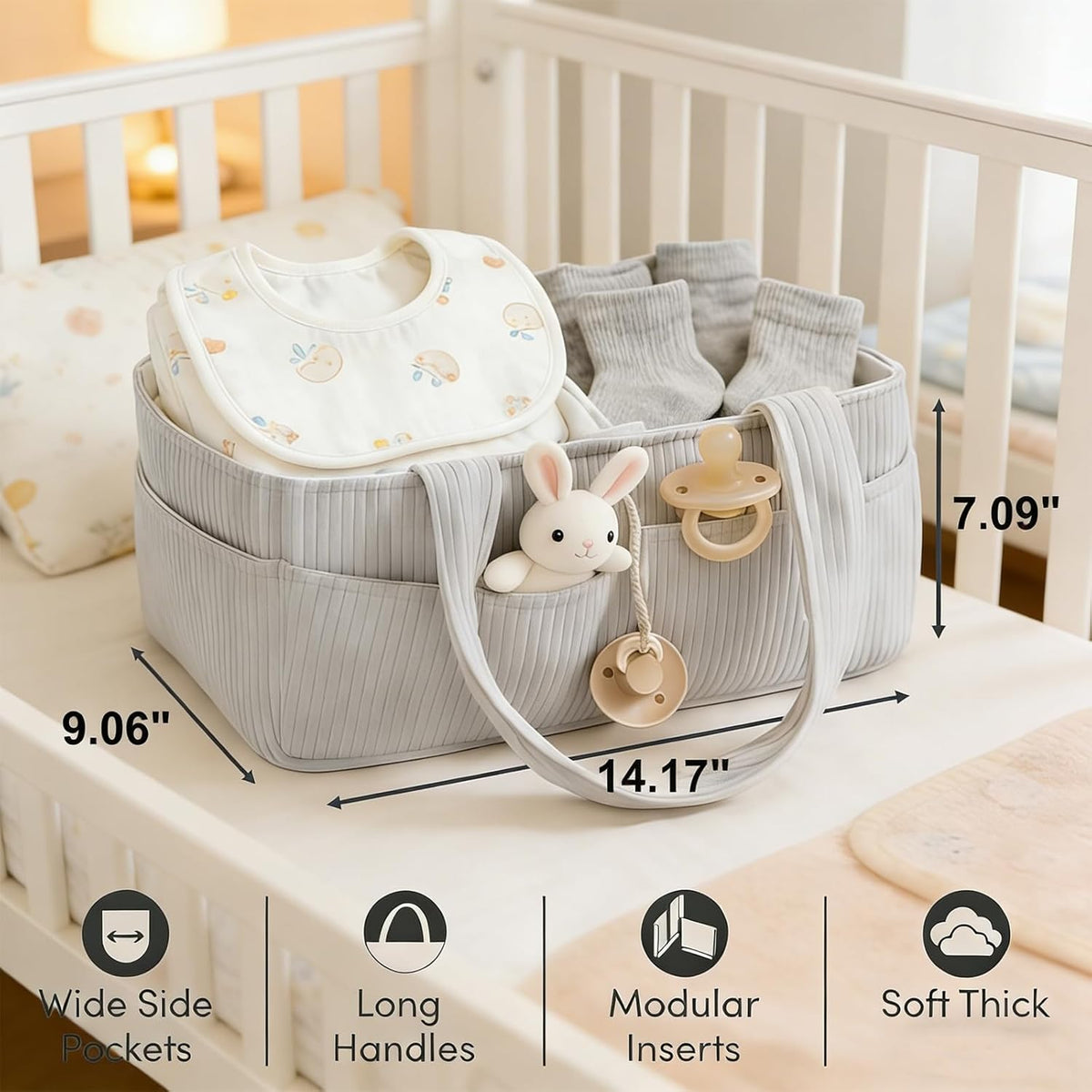 Baby Diaper Caddy Organizer - 14x9x7 Inch Corduroy Nursery Storage Baske with Removable Dividers, Baby Registry Must Haves, Portable Baby Changing Station for Essentials, Corduroy Cream