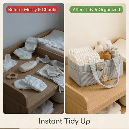Baby Diaper Caddy Organizer - 14x9x7 Inch Corduroy Nursery Storage Baske with Removable Dividers, Baby Registry Must Haves, Portable Baby Changing Station for Essentials, Corduroy Cream