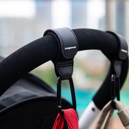 2Pack Black Stroller Hooks for Bags,Stroller Anti-Slip Hook,Adjustable Stroller Carabiner Clip Bag Hook, Universal Stroller Accessories