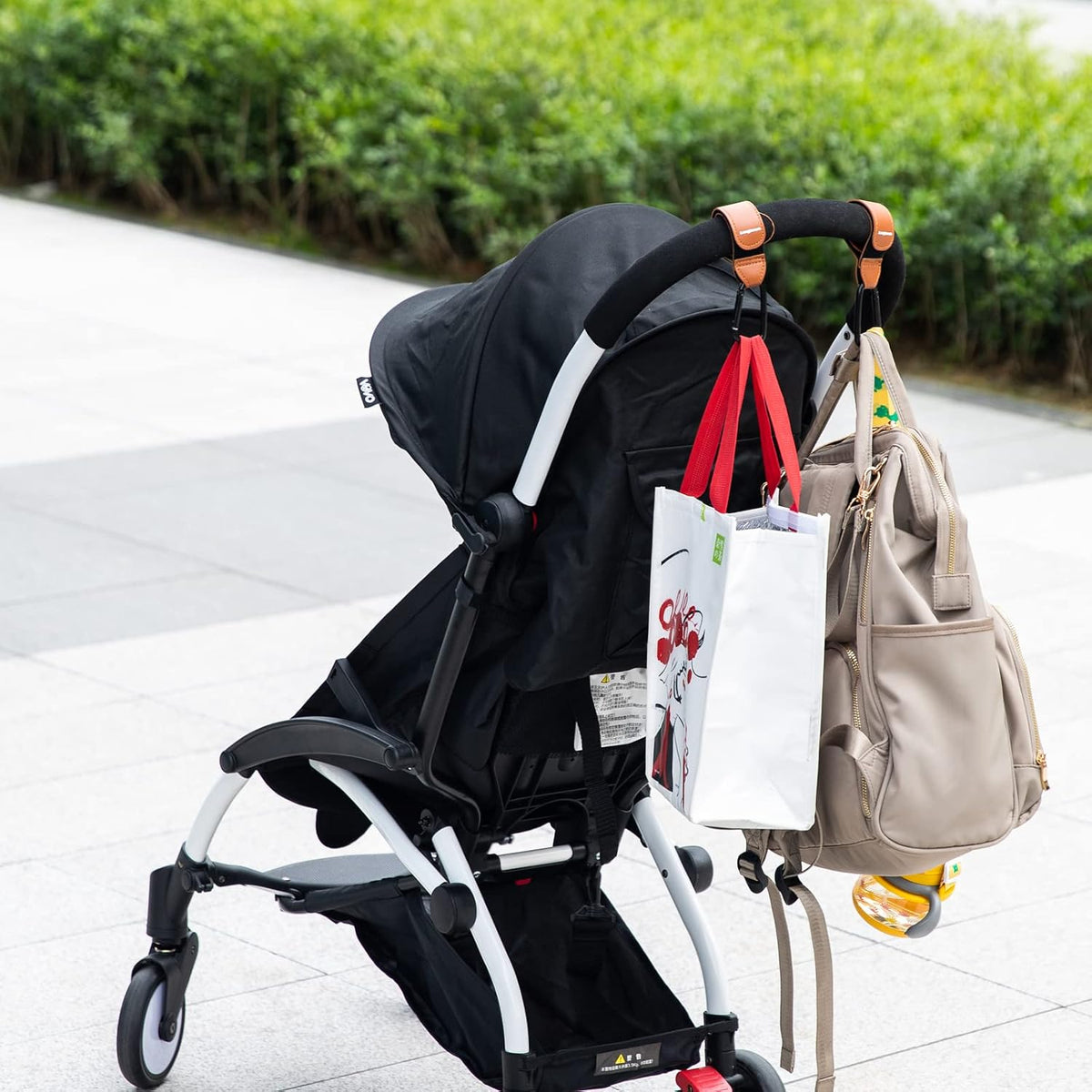 2Pack Black Stroller Hooks for Bags,Stroller Anti-Slip Hook,Adjustable Stroller Carabiner Clip Bag Hook, Universal Stroller Accessories