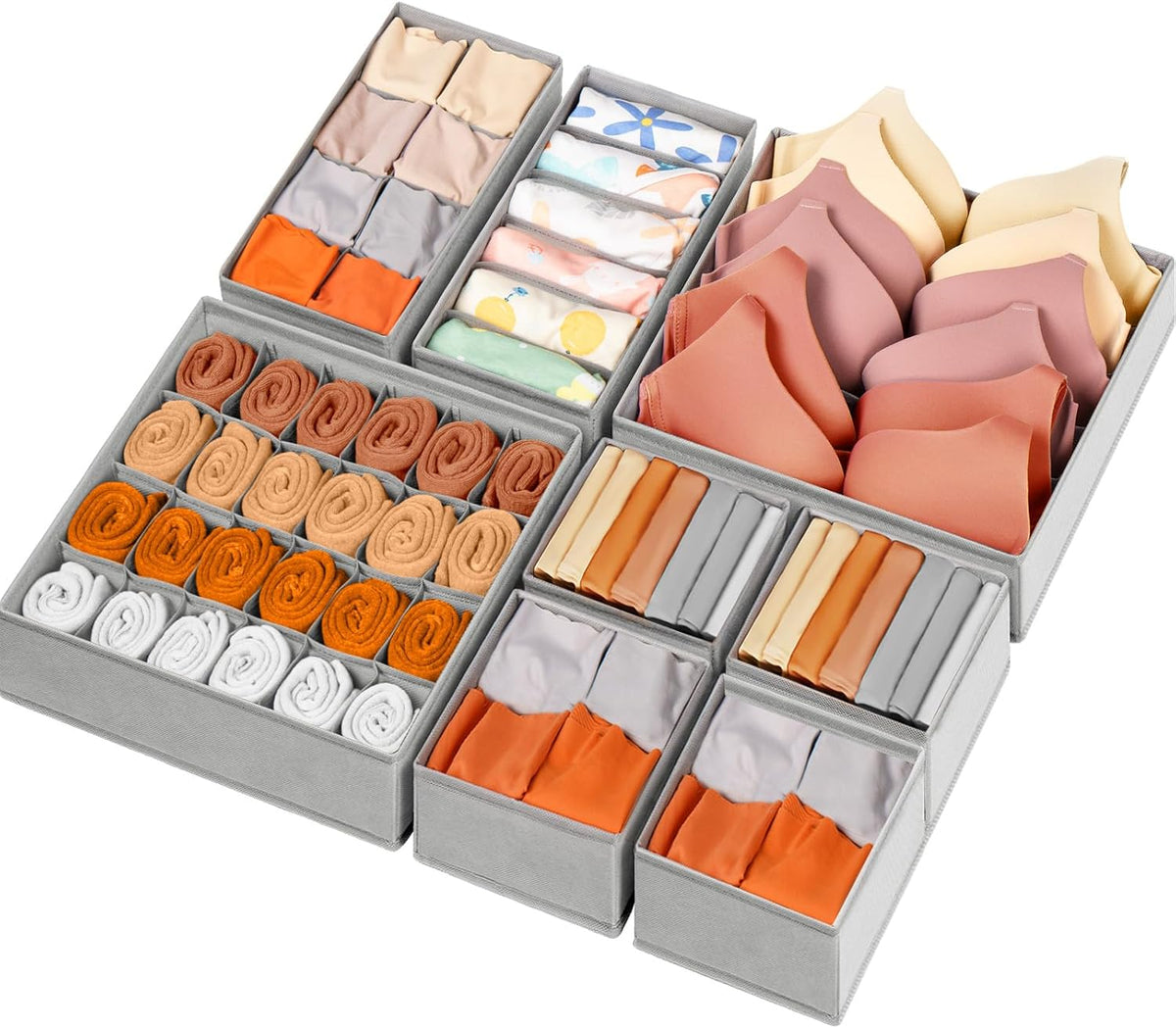 Drawer Organizer Clothes, Dresser Organizer Bins for Baby Clothes, Underwear Sock, Fabric Closet Organization and Storage Dividers for Nursery Bedroom (96 Compartments, White)