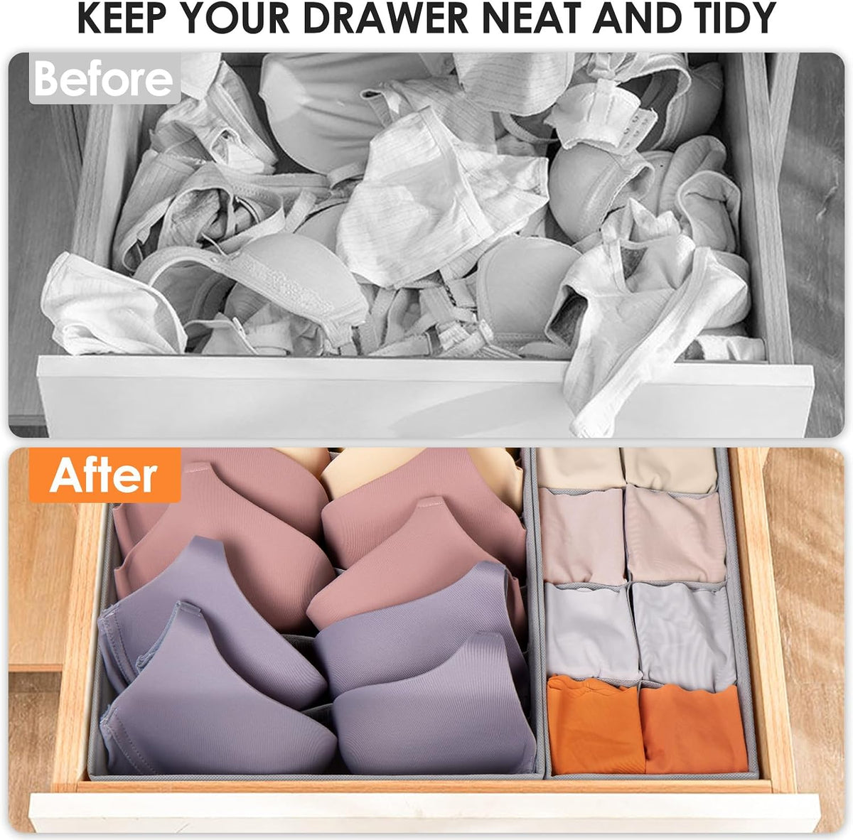 Drawer Organizer Clothes, Dresser Organizer Bins for Baby Clothes, Underwear Sock, Fabric Closet Organization and Storage Dividers for Nursery Bedroom (96 Compartments, White)