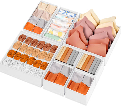 Drawer Organizer Clothes, Dresser Organizer Bins for Baby Clothes, Underwear Sock, Fabric Closet Organization and Storage Dividers for Nursery Bedroom (96 Compartments, White)