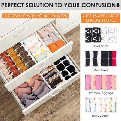 Drawer Organizer Clothes, Dresser Organizer Bins for Baby Clothes, Underwear Sock, Fabric Closet Organization and Storage Dividers for Nursery Bedroom (96 Compartments, White)