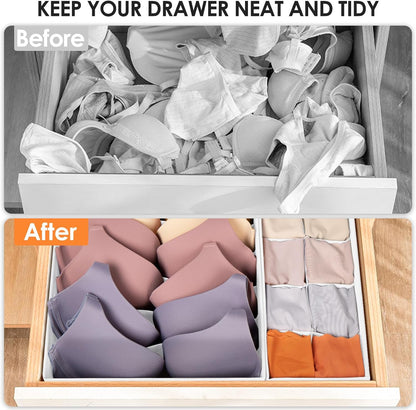 Drawer Organizer Clothes, Dresser Organizer Bins for Baby Clothes, Underwear Sock, Fabric Closet Organization and Storage Dividers for Nursery Bedroom (96 Compartments, White)