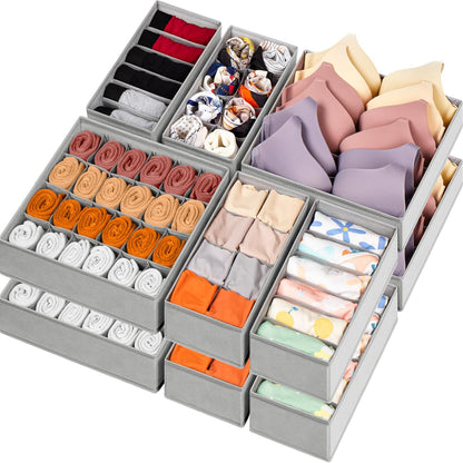 Drawer Organizer Clothes, Dresser Organizer Bins for Baby Clothes, Underwear Sock, Fabric Closet Organization and Storage Dividers for Nursery Bedroom (96 Compartments, White)