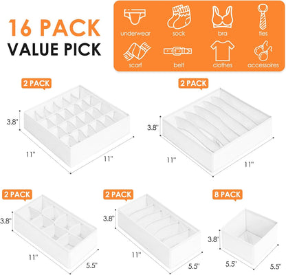 Drawer Organizer Clothes, Dresser Organizer Bins for Baby Clothes, Underwear Sock, Fabric Closet Organization and Storage Dividers for Nursery Bedroom (96 Compartments, White)