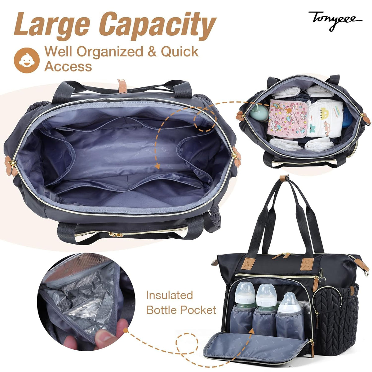 Diaper Bag Tote, Large Baby Hospital Bag for Labor Delivery Mom