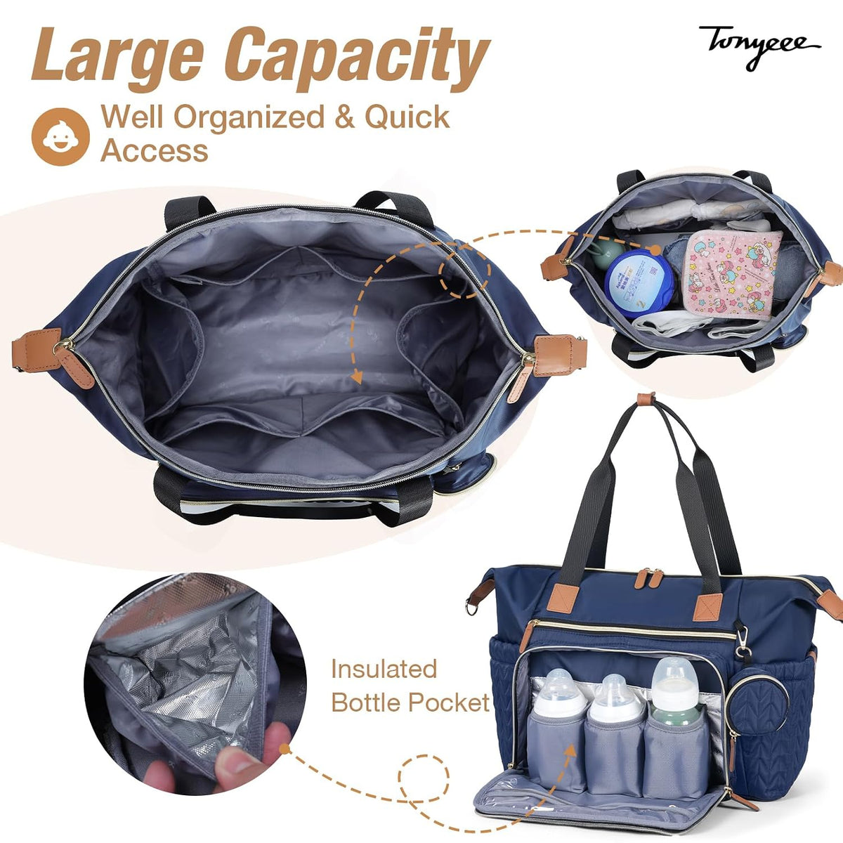 Diaper Bag Tote, Large Baby Hospital Bag for Labor Delivery Mom